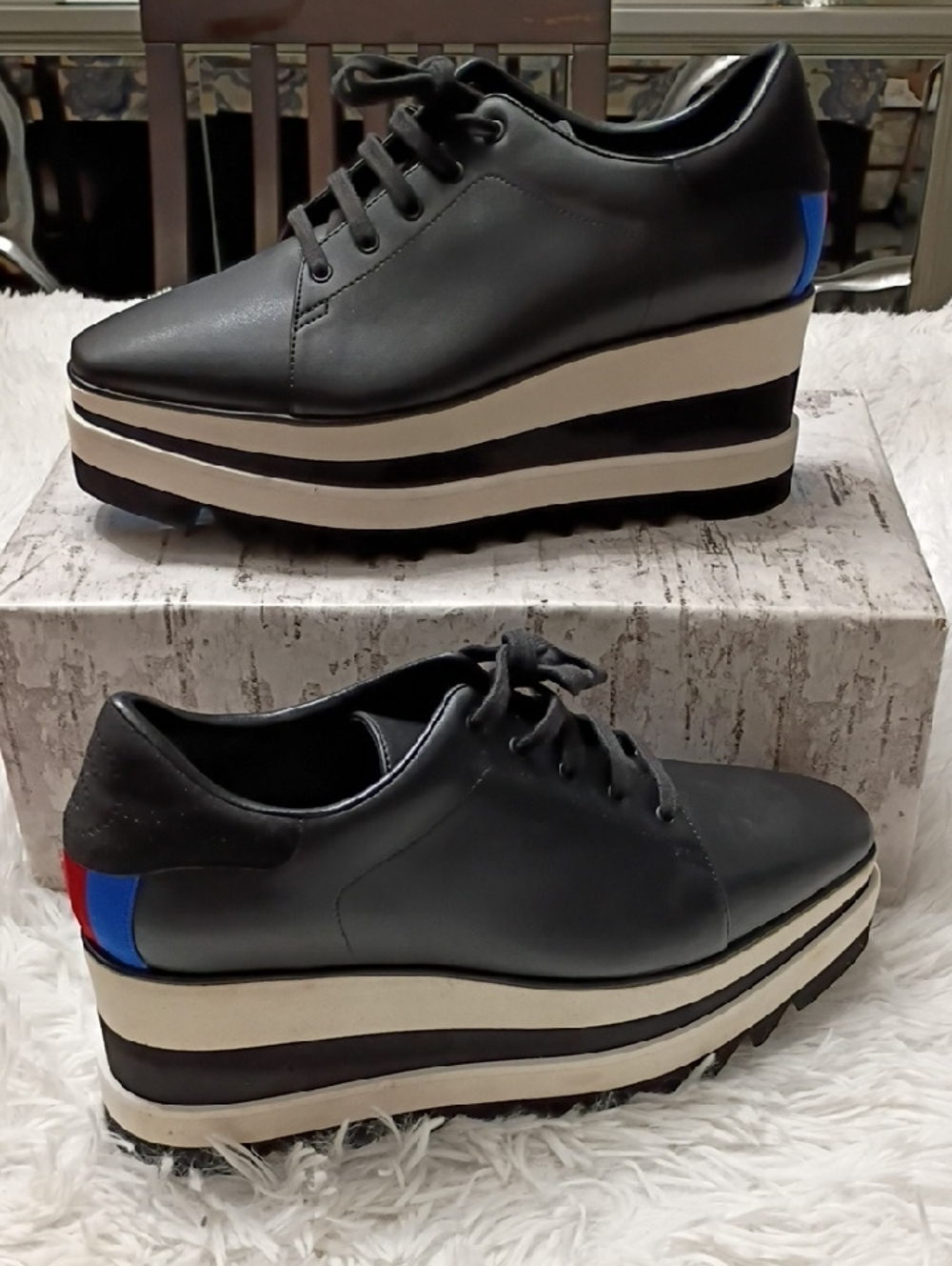 Stella McCartney Elyse Size 38.5 Black Faux Leather& Faux Suede Platform Derby